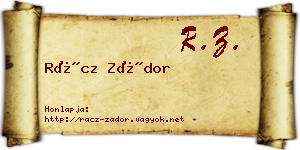 Rácz Zádor névjegykártya